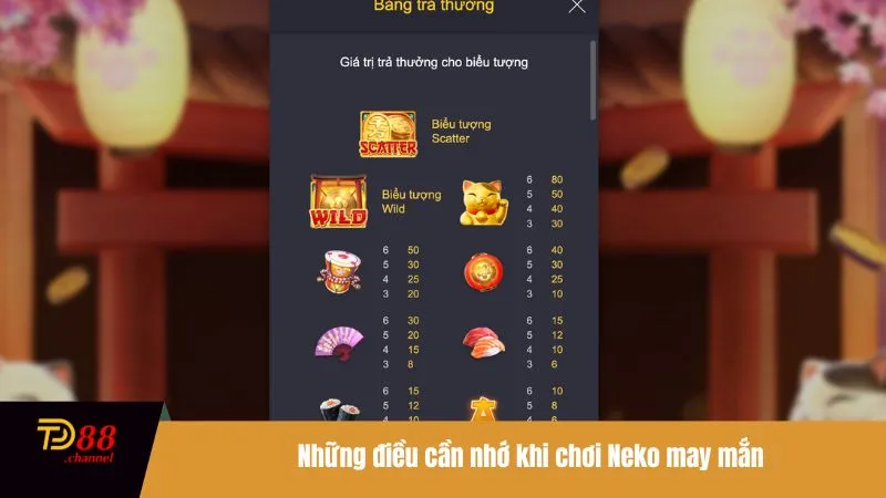 Những điều cần nhớ khi chơi Neko may mắn