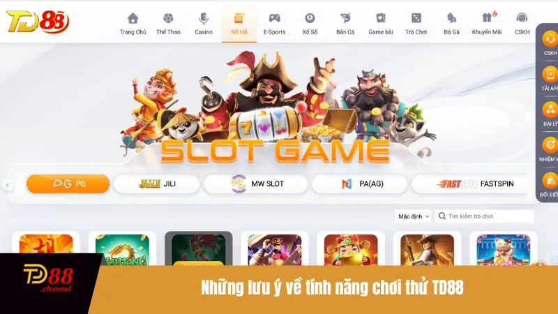 Những lưu ý về tính năng chơi thử TD88