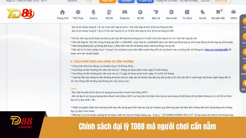 Chính sách đại lý TD88 mà người chơi cần nắm