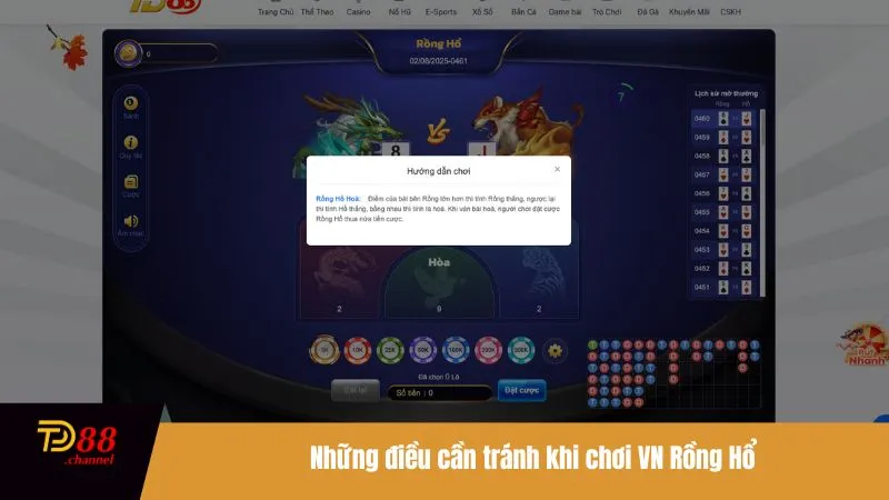 Những điều cần tránh khi chơi VN Rồng Hổ