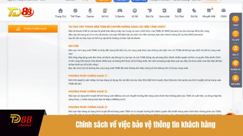 Chính sách về việc bảo vệ thông tin khách hàng